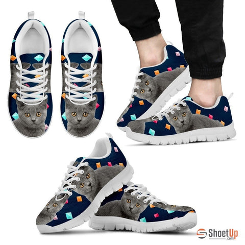 Chartreux Cat Print (White/Black) Running Shoes For Men