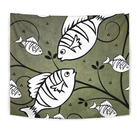 White Fish Print Tapestry