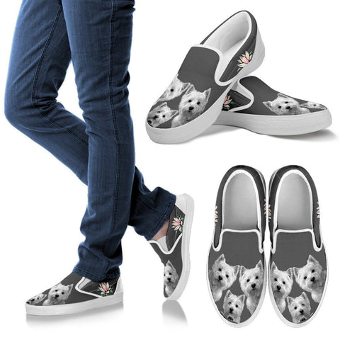 Three West Highland White Terrier Print Slip Ons For Women