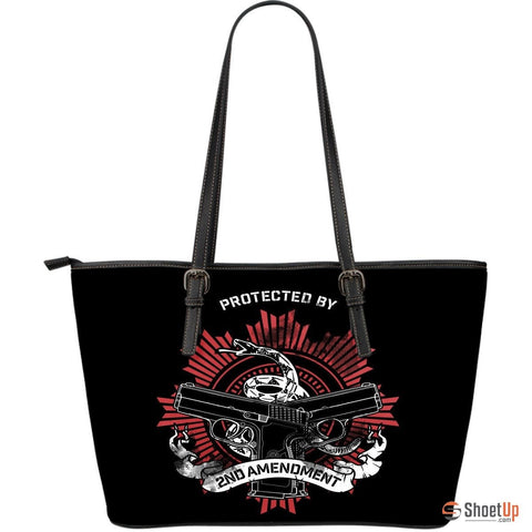 Protected By 2nd Amendment Large Leather Tote Bag