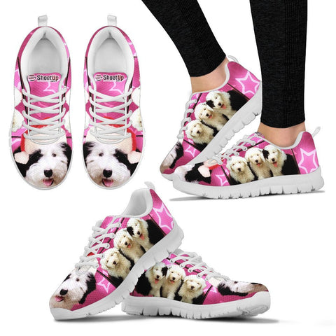 Old English Sheepdog On Pink Print Running Shoes For Women