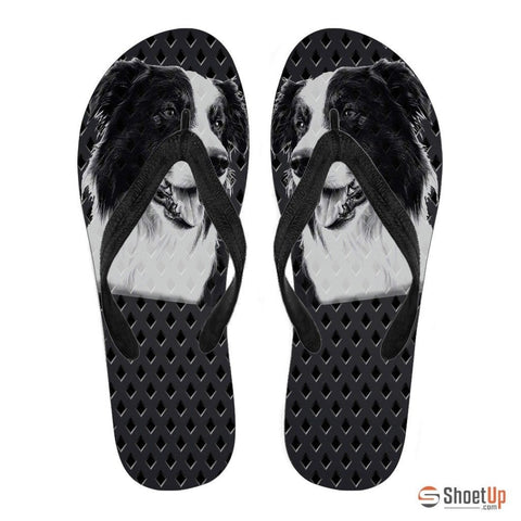 Border Collie Print Flip Flops For Women