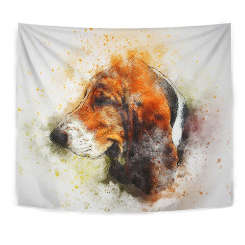 Basset Hound Dog Watercolor Art Print Tapestry