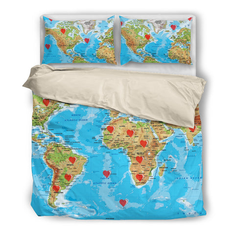 Valentine's Day Special World Map Print Bedding Set
