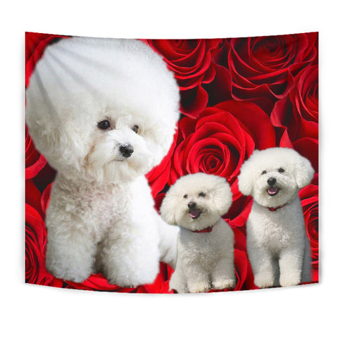 Bichon Frise On Rose Print Tapestry