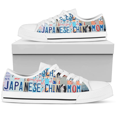 Japanese Chin Print Low Top Canvas Shoes for Women