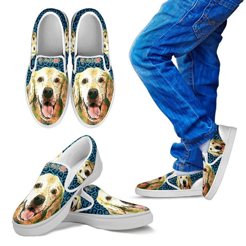 Cartoonize Golden Retriever PrintKid's Slip Ons