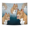 Pit Bull Terrier On Blue Print Tapestry