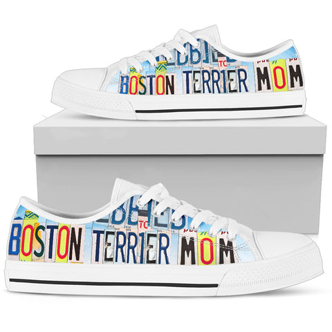 Cute Boston Terrier Mom Print Low Top Canvas Shoes For Women