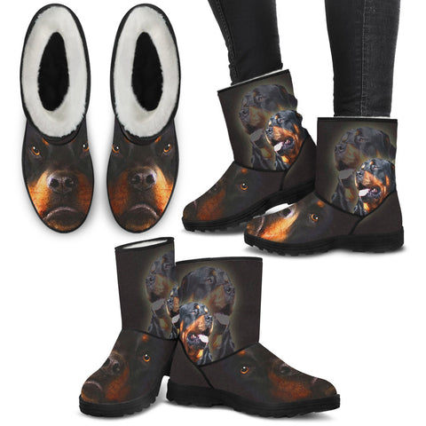Rottweiler Print Faux Fur Boots For Women