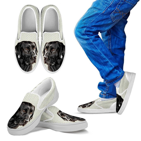 Black Labrador Print Slip Ons For KidsExpress Shipping