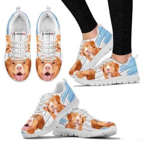 Nova Scotia Duck Tolling Retriever Blue White Print Sneakers For Women