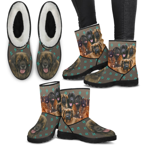 Leonberger Dog Print Faux Fur Boots For Women