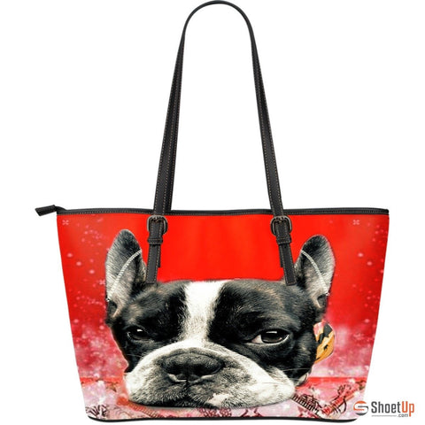 Boston Terrier(Dog) Large Leather Tote Bag3D Print