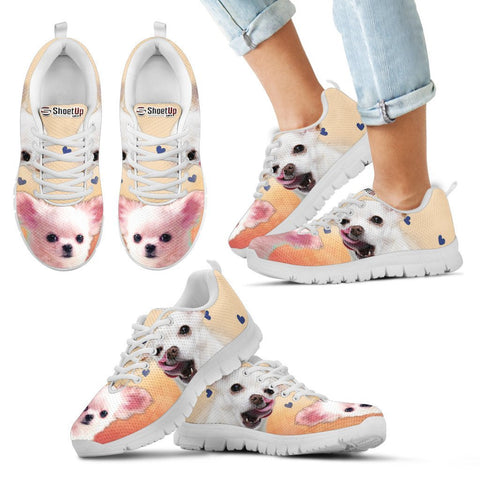 White Chihuahua Print Running Shoes For Kids