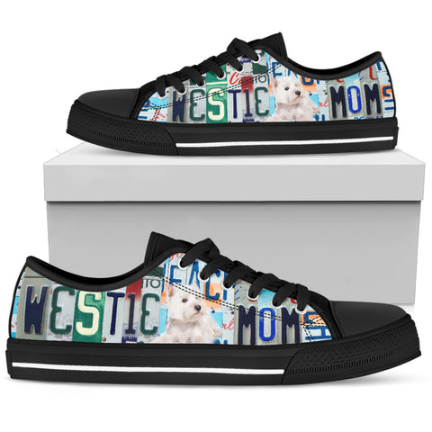 Westie Mom Print Black Low Top Canvas Shoes for Women