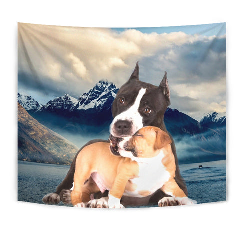 Pit Bull Terrier With Puppy Print Tapestry