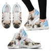 Pug Dog Blue White Print Sneakers For Women