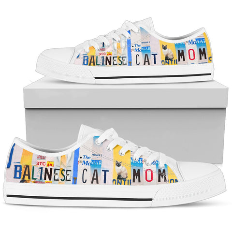Balinese Cat Mom Print Low Top Canvas Shoes for Women