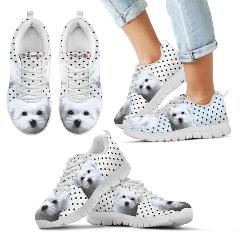 Maltese Dog Black Dots Print Running Shoes For Kids