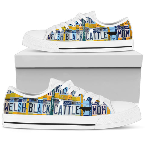 Welsh Black cattle Mom Print Low Top Canvas Shoes for Women