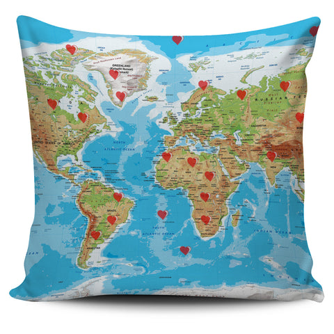 Valentine's Day Special World Map Print Pillow Cover