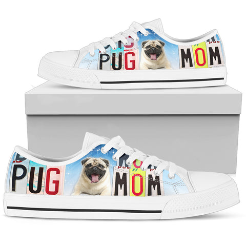 Cute Pug Mom Print Low Top Canvas Shoes For Women