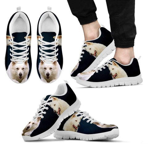 White Shepherd Print Sneakers For Men (White/Black) Express Shipping