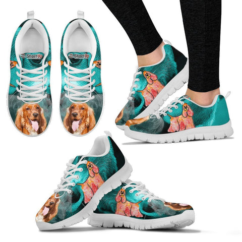 Cocker Spaniel On Deep Skyblue Print Running Shoes For Women