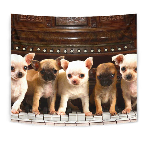 Chihuahua On Piano Print Tapestry