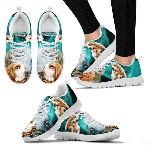 Basset Hound On Deep Skyblue Print Running Shoes For Women