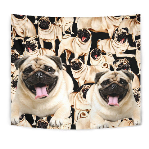 Laughing Pug Dog Print Tapestry
