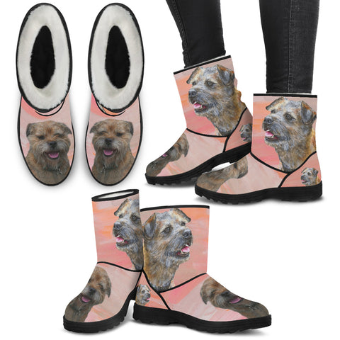 Border Terrier Print Faux Fur Boots For Women