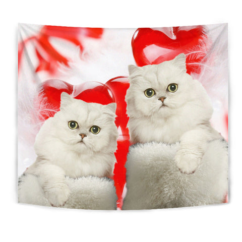 Cute Persian Cat On Red Print Tapestry
