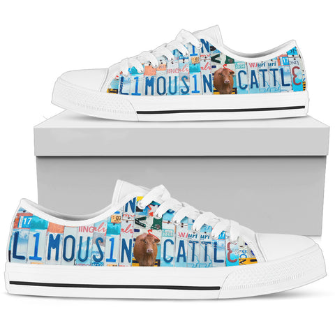 Limousin Cattle (Cow) Print Low Top Canvas Shoes for Women