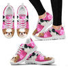 Japanese Chin On Pink Print Running Shoes For Women