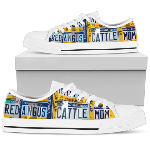 Red Angus Cattle Mom Print Low Top Canvas Shoes for Women