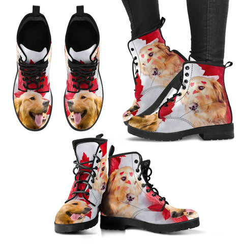 Valentine's Day Special Golden Retriever On Red Print Boots For Women