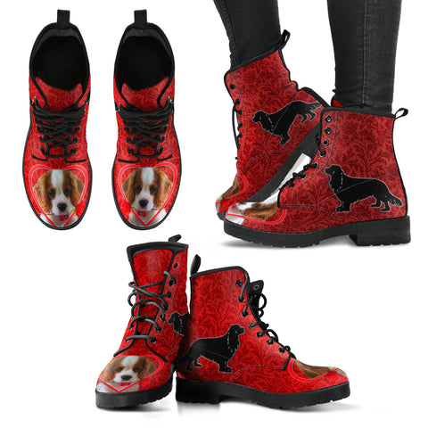 Valentine's Day SpecialCavalier King Charles Spaniel On Red Print Boots For Women