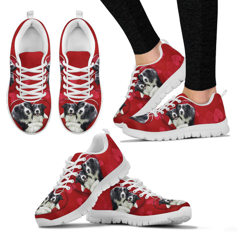 Valentine's Day SpecialBorder Collie On Red Print Running Shoes For Women