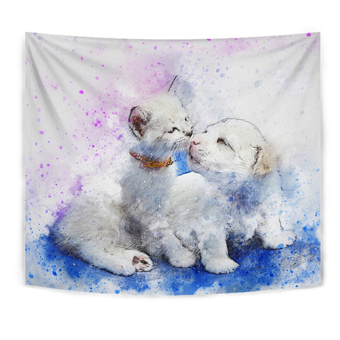 Loving Cat And Dog Art Print Tapestry