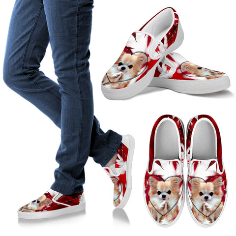 Valentine's Day Chihuahua Dog On Red Print Slip Ons For Women