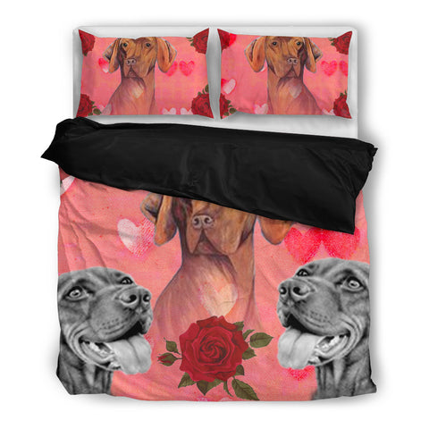 Valentine's Day SpecialVizsla Dog With Red Rose Print Bedding Set