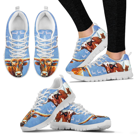 Texas Longhorn Cattle Cow Christmas Running Shoes For Women