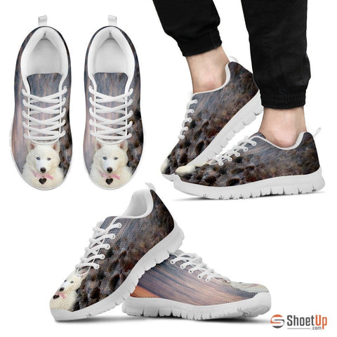 White Husky Dog Print Running Shoe For Men