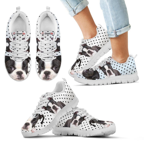 Boston Terrier Black Dots Print Running Shoes For Kids
