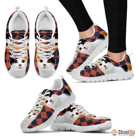 Japanese Bobtail Cat Print (White/Black) Running Shoes For Women