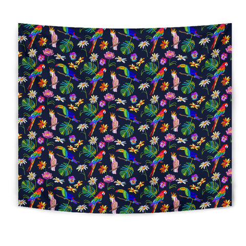 Lovely Parrot Floral Print Tapestry