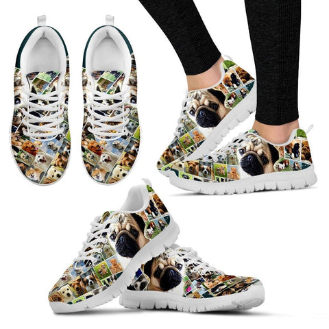 Lovely Pug Print(Black/White) Running Shoes For WomenExpress Shipping