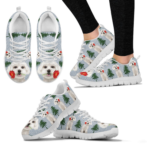 Maltese Dog Christmas Print Running Shoes For Women